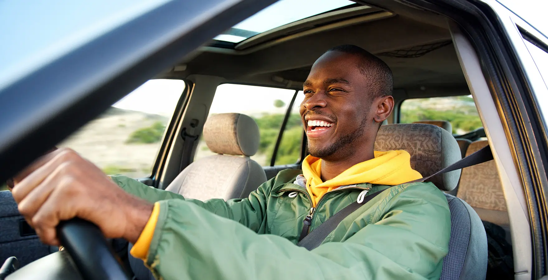 Man driving car