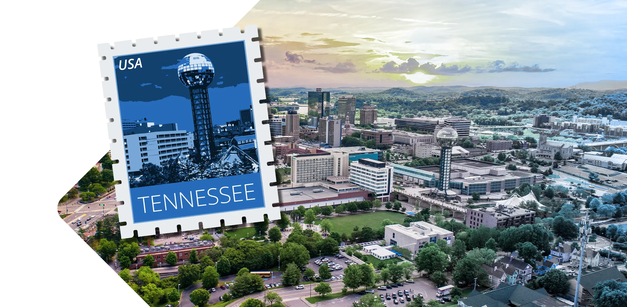 Tennessee skyline with stamp